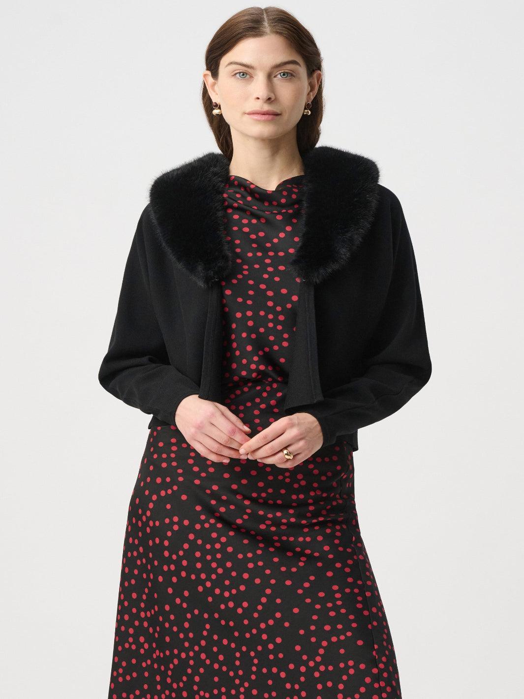 Joseph Ribkoff Faux Fur Cardigan In Black 264955-Nicola Ross