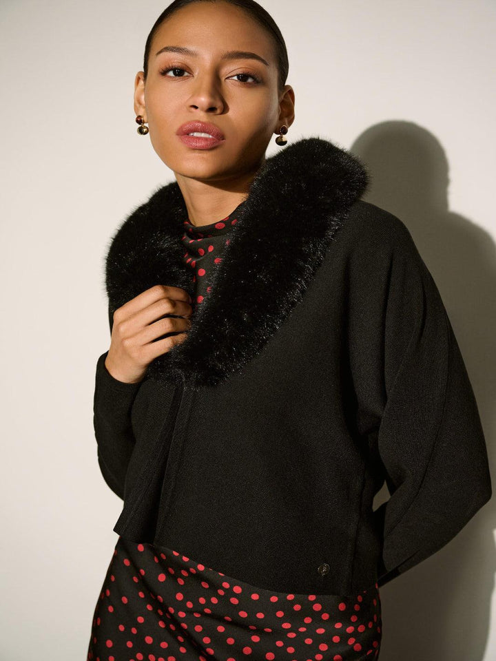 Joseph Ribkoff Faux Fur Cardigan In Black 264955-Nicola Ross