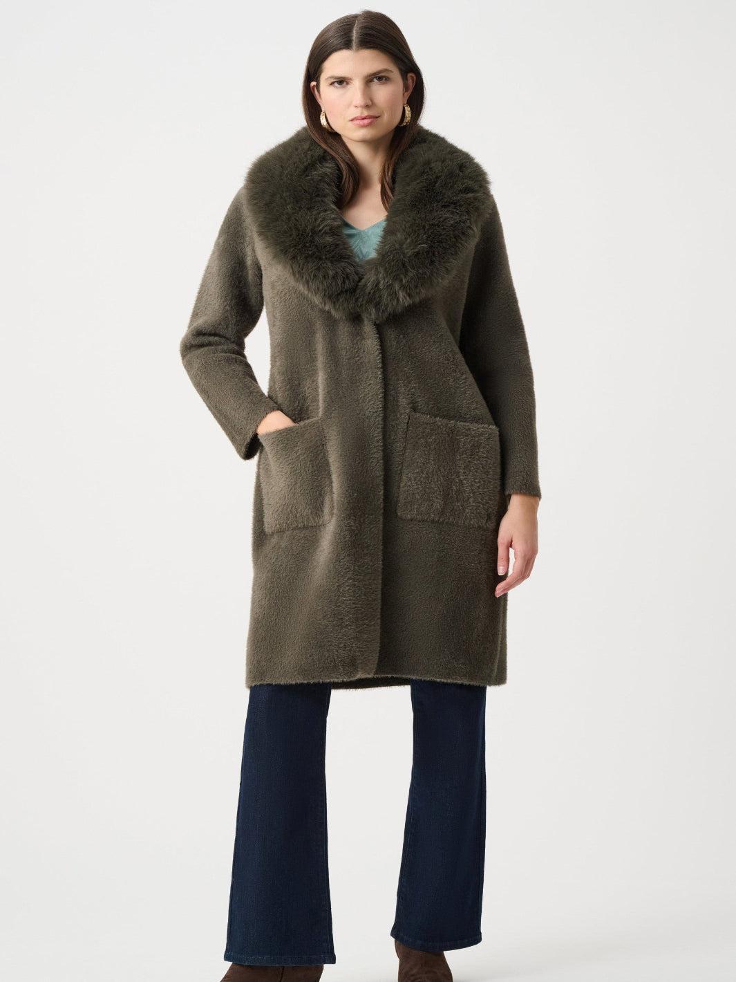 Joseph Ribkoff Faux Fur Coat In Avocado 263973-Nicola Ross