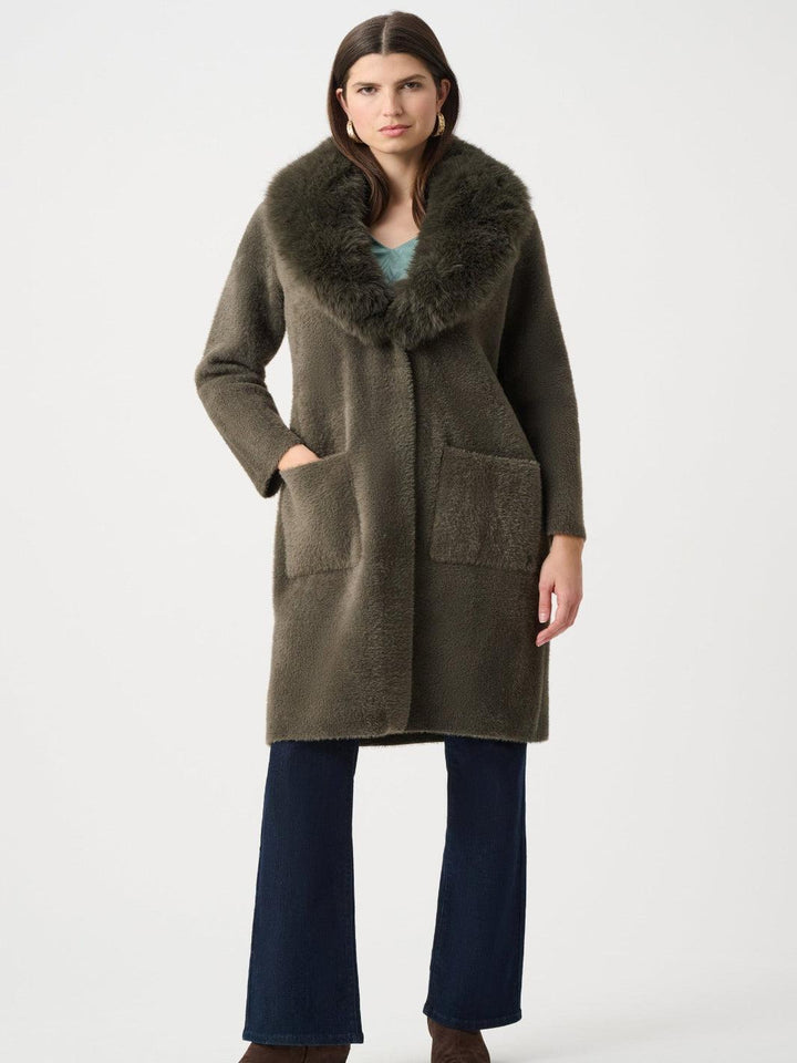 Joseph Ribkoff Faux Fur Coat In Avocado 263973-Nicola Ross