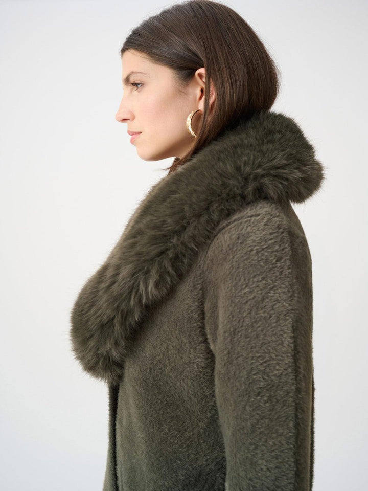 Joseph Ribkoff Faux Fur Coat In Avocado 263973-Nicola Ross