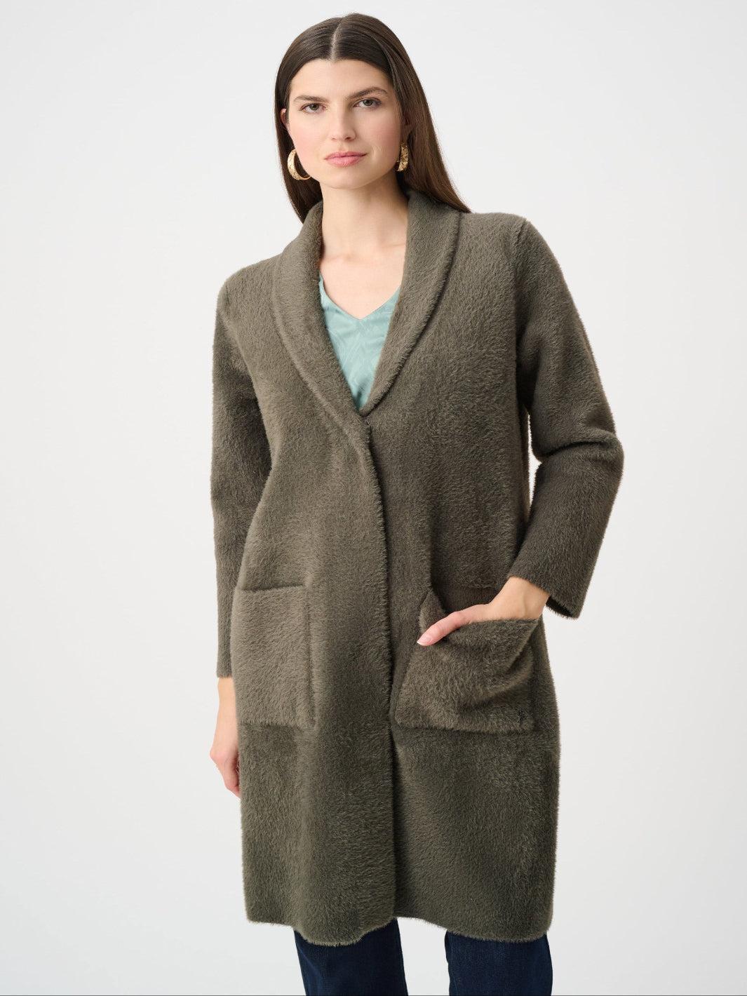 Joseph Ribkoff Faux Fur Coat In Avocado 263973-Nicola Ross