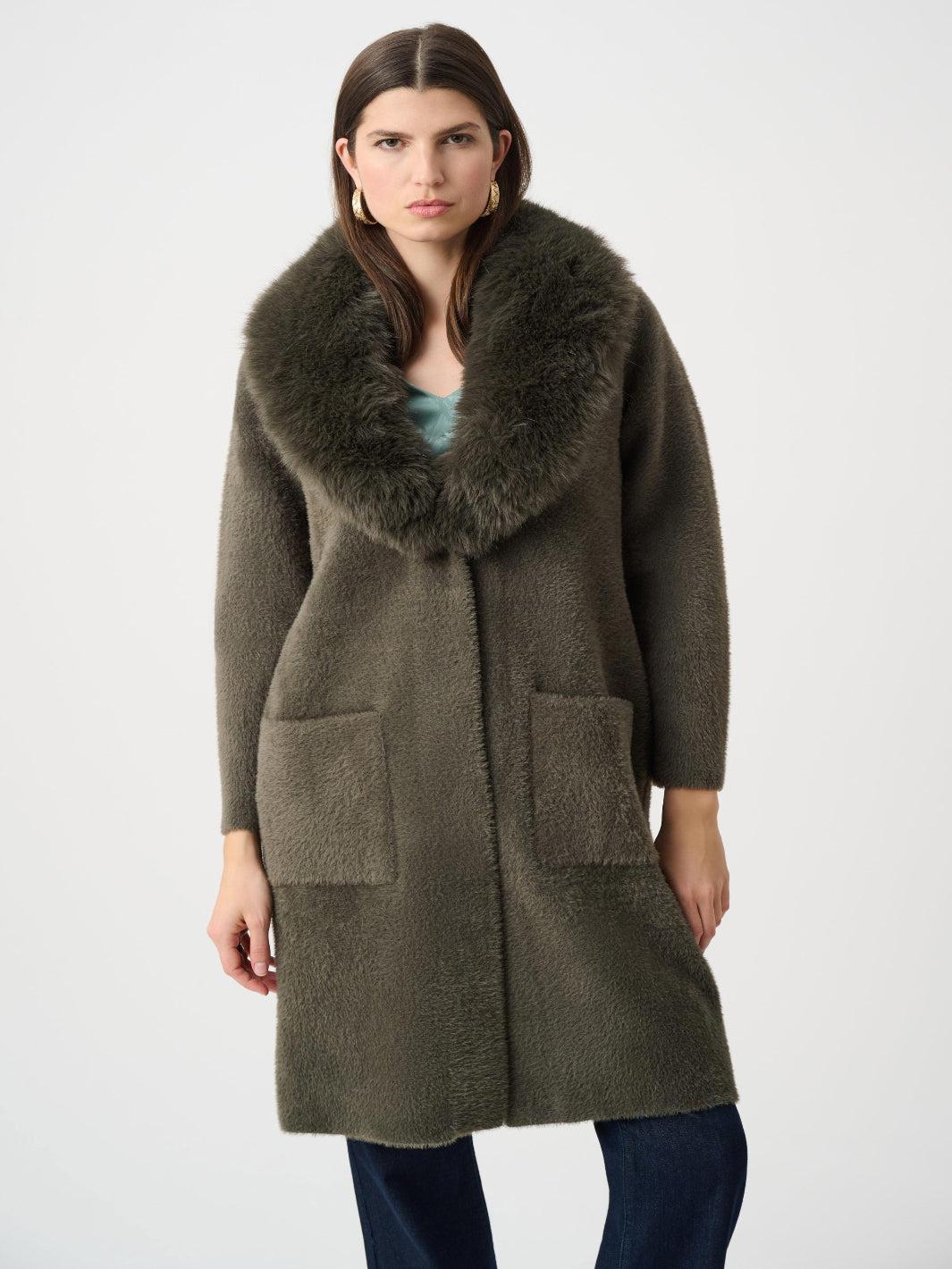 Joseph Ribkoff Faux Fur Coat In Avocado 263973-Nicola Ross