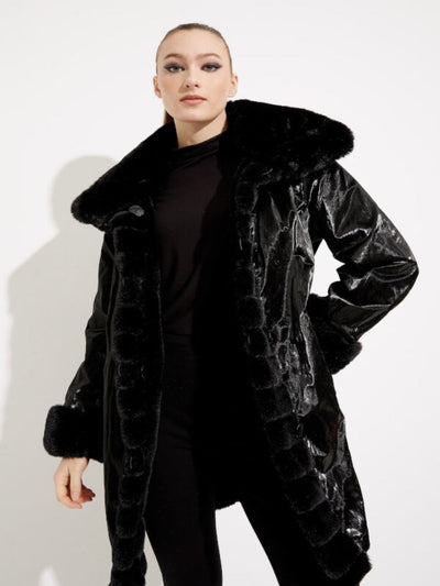 Joseph Ribkoff - Faux Fur Coat In Black 233900-Nicola Ross