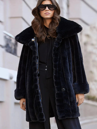 Joseph Ribkoff Faux Fur Coat In Black 233900-Nicola Ross