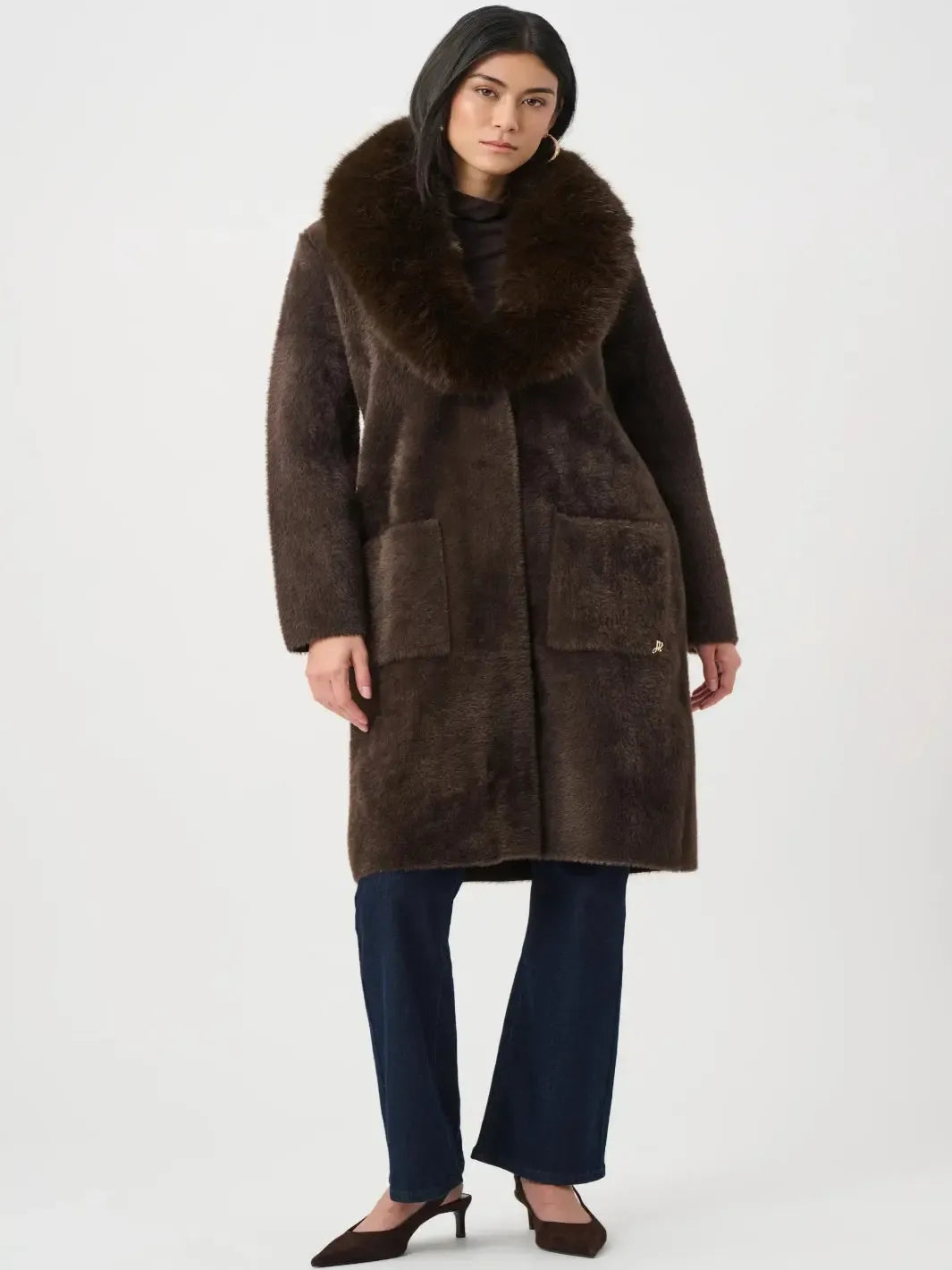 Joseph Ribkoff Faux Fur Coat In Mocha 263973-Nicola Ross