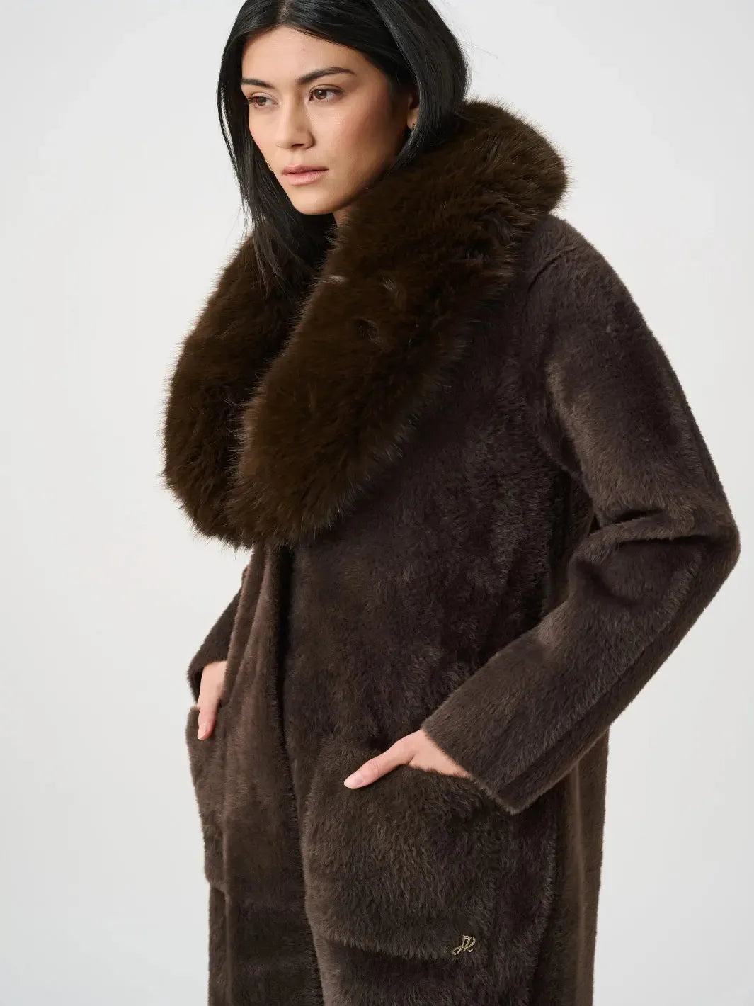 Joseph Ribkoff Faux Fur Coat In Mocha 263973-Nicola Ross