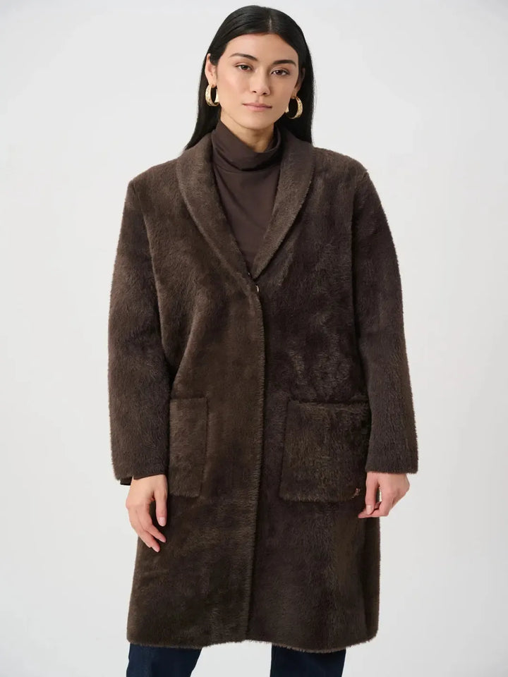 Joseph Ribkoff Faux Fur Coat In Mocha 263973-Nicola Ross