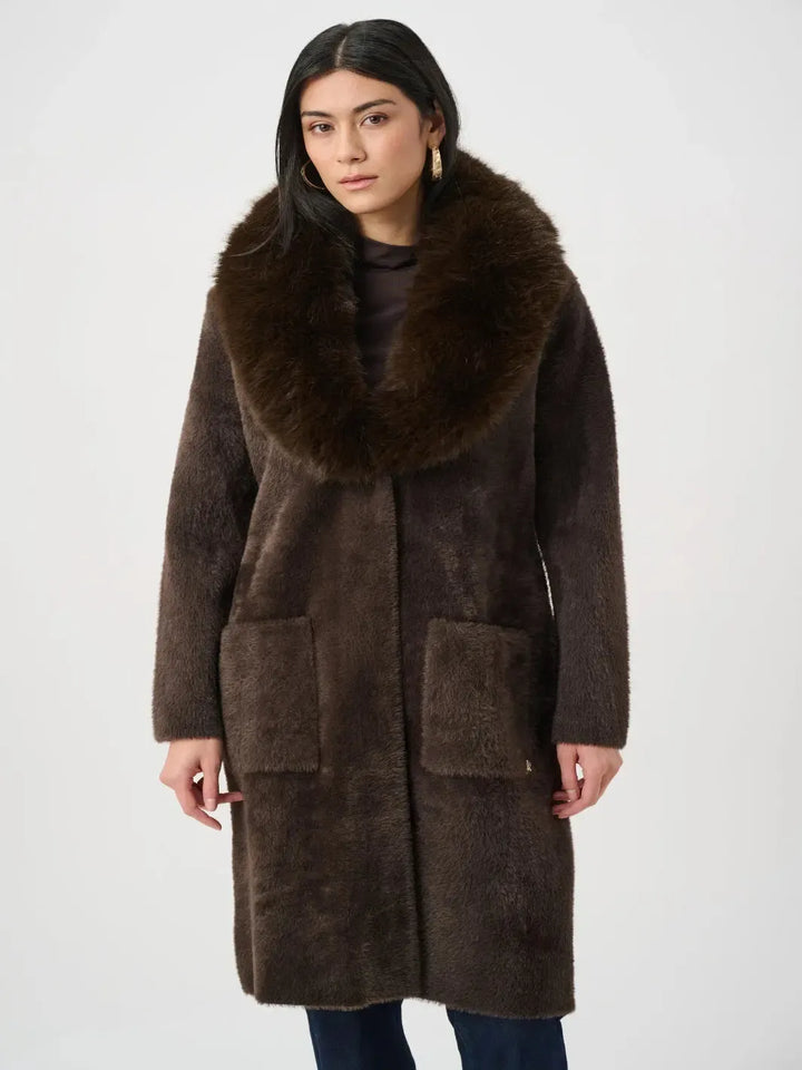 Joseph Ribkoff Faux Fur Coat In Mocha 263973-Nicola Ross