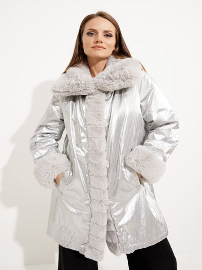 Joseph Ribkoff - Faux Fur Coat In Silver 233900-Nicola Ross