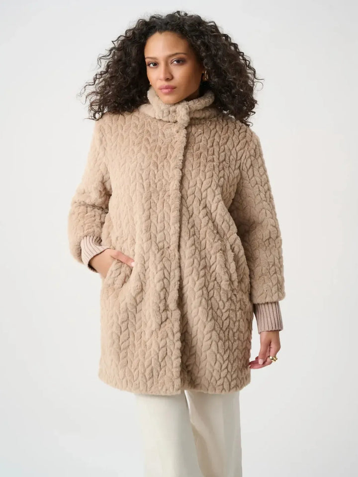 Joseph Ribkoff Faux Fur Coat In Soft Taupe 263915-Nicola Ross