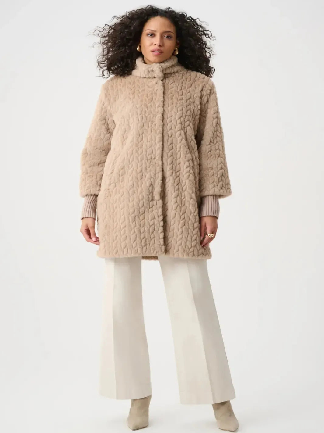 Joseph Ribkoff Faux Fur Coat In Soft Taupe 263915-Nicola Ross