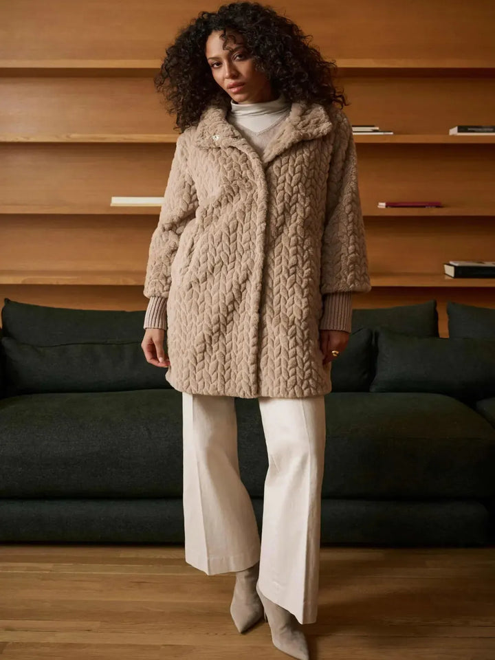 Joseph Ribkoff Faux Fur Coat In Soft Taupe 263915-Nicola Ross