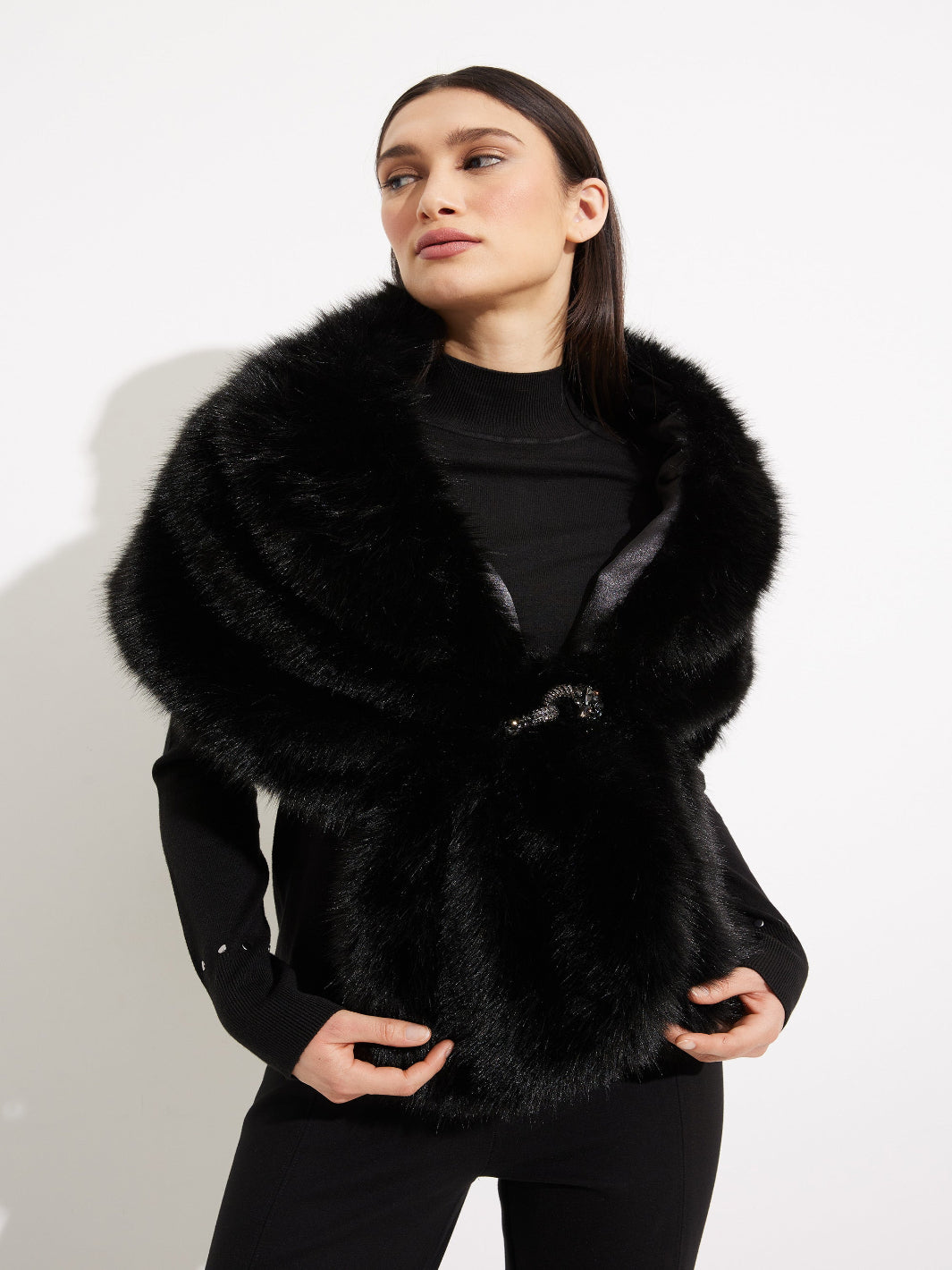 Joseph Ribkoff Faux Fur Cover up In Black 233796F25-Nicola Ross