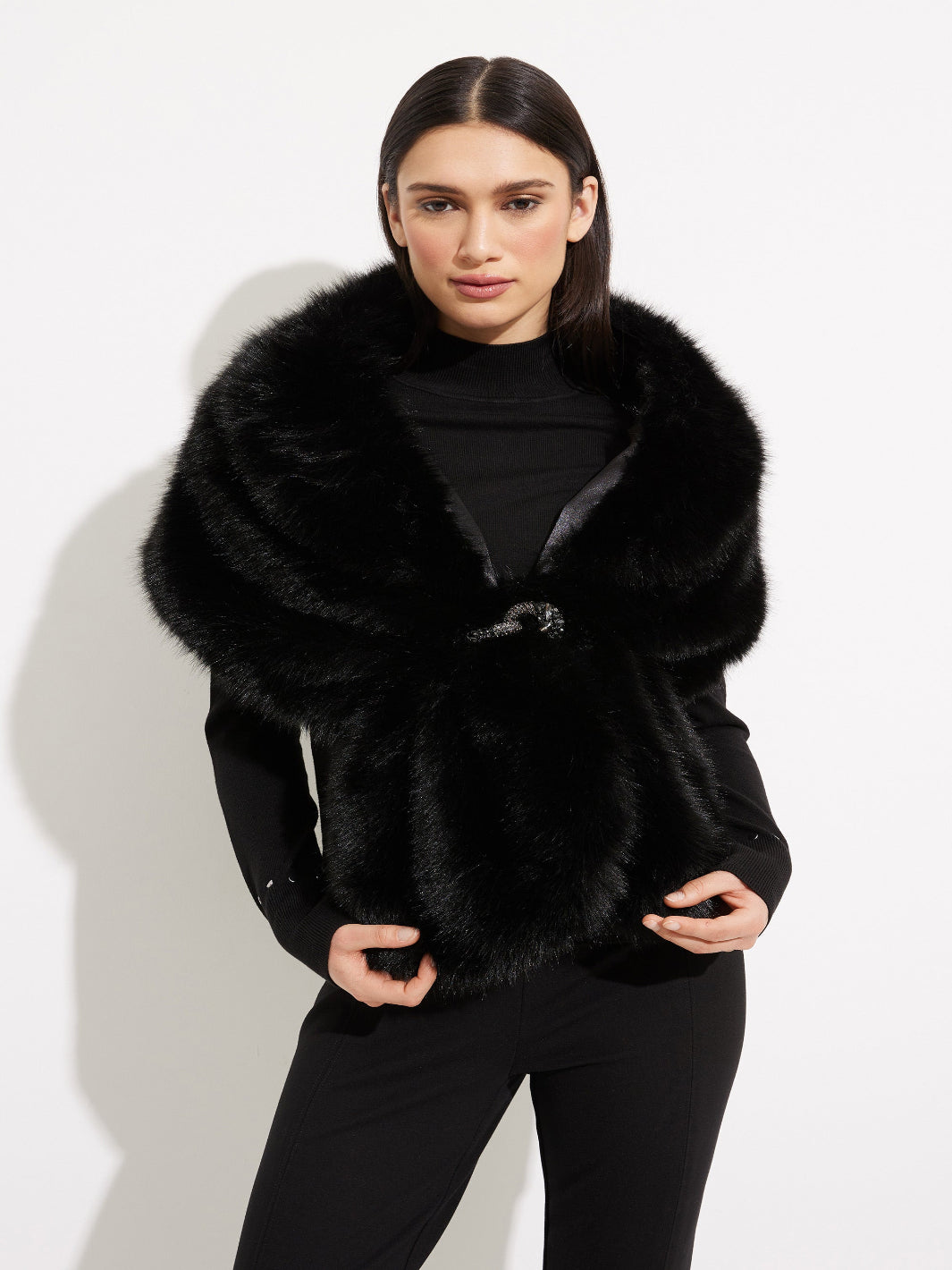 Joseph Ribkoff Faux Fur Cover up In Black 233796F25-Nicola Ross