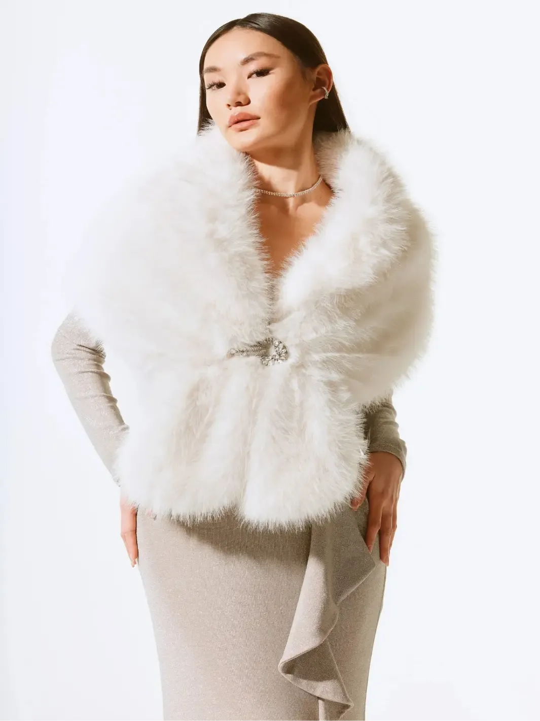 Joseph Ribkoff Faux Fur Cover up In Vanilla 233796F25-Nicola Ross