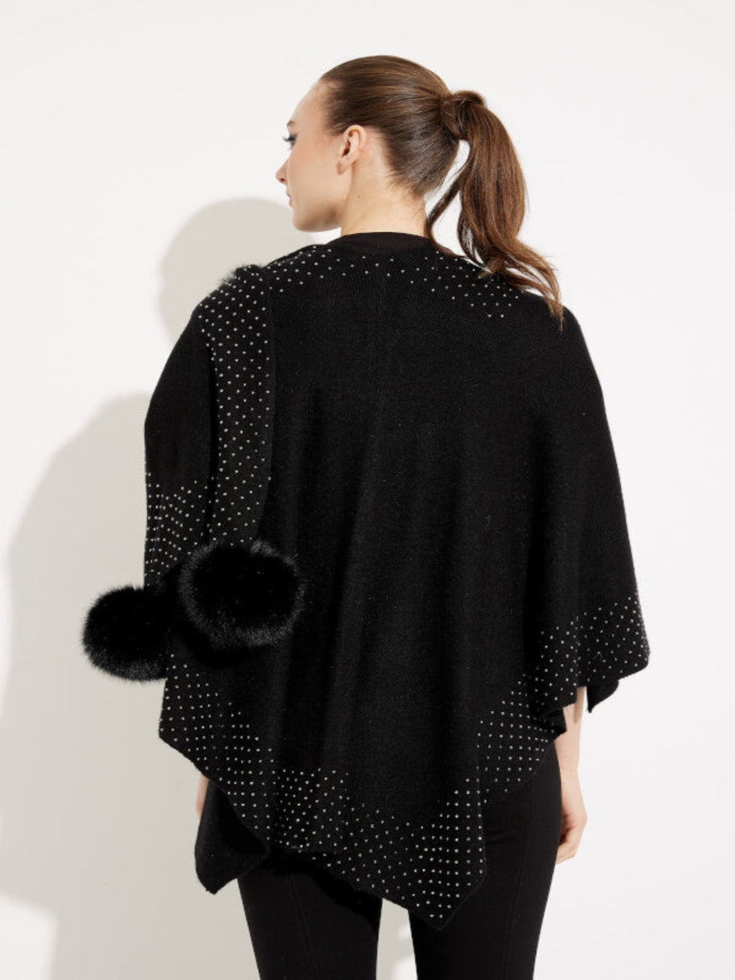 Joseph Ribkoff - Faux Fur & Glitter Poncho in Black 233939-Nicola Ross