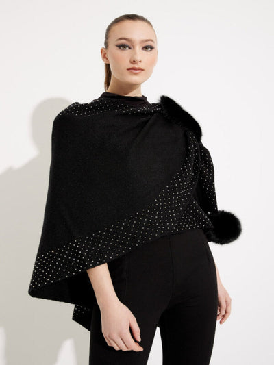 Joseph Ribkoff - Faux Fur & Glitter Poncho in Black 233939-Nicola Ross
