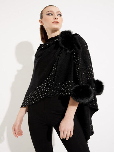 Joseph Ribkoff - Faux Fur & Glitter Poncho in Black 233939-Nicola Ross