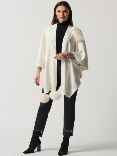 Joseph Ribkoff - Faux Fur & Glitter Poncho in White 233939-Nicola Ross