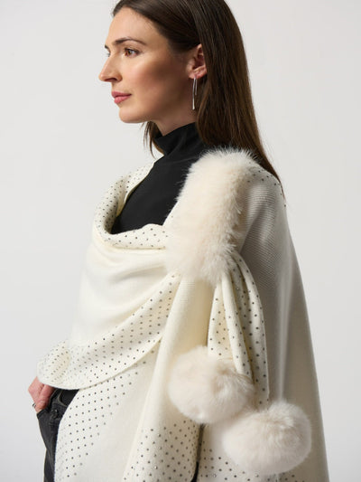 Joseph Ribkoff - Faux Fur & Glitter Poncho in White 233939-Nicola Ross