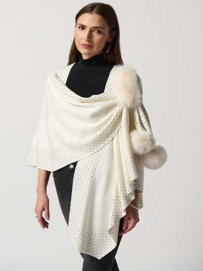 Joseph Ribkoff - Faux Fur & Glitter Poncho in White 233939-Nicola Ross