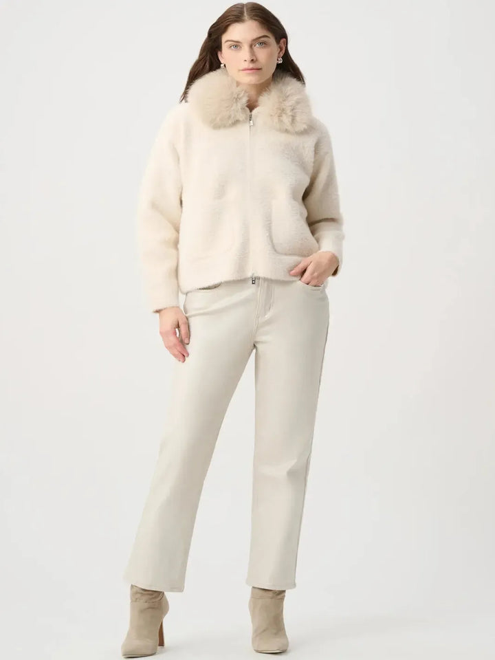 Joseph Ribkoff Faux Fur Knit Jacket In Birch 264920-Nicola Ross