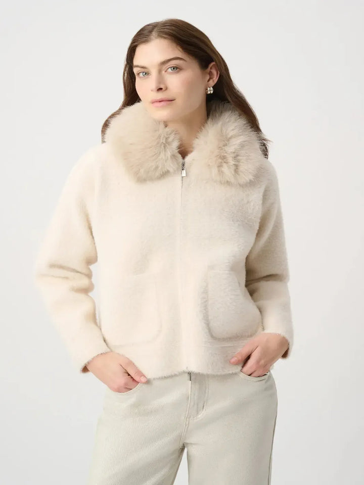 Joseph Ribkoff Faux Fur Knit Jacket In Birch 264920-Nicola Ross