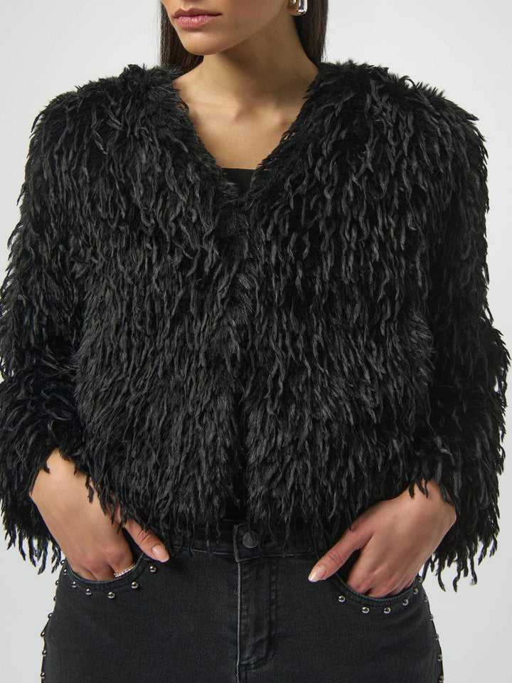 Joseph Ribkoff Faux Fur Open Front Jacket In Black 254905-Nicola Ross