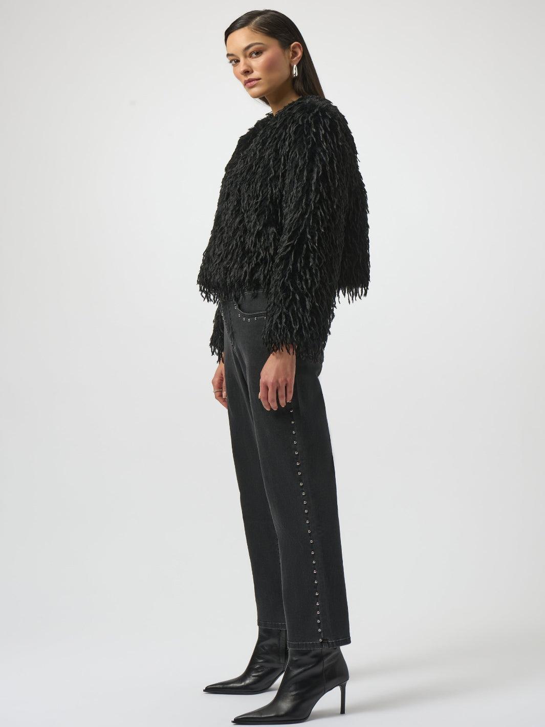 Joseph Ribkoff Faux Fur Open Front Jacket In Black 254905-Nicola Ross