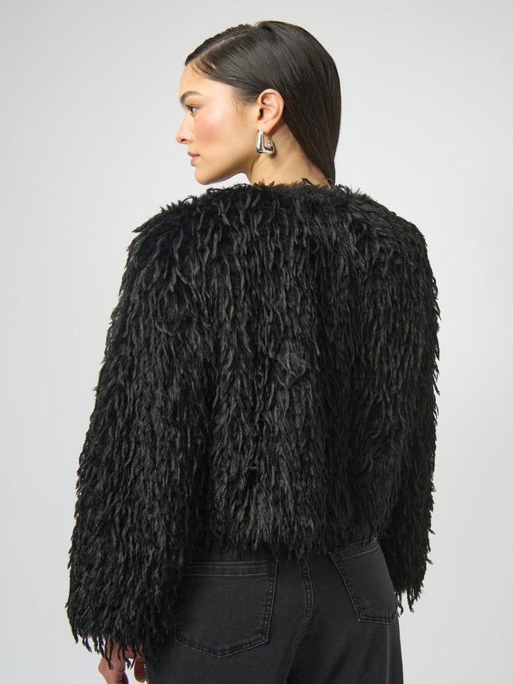 Joseph Ribkoff Faux Fur Open Front Jacket In Black 254905-Nicola Ross