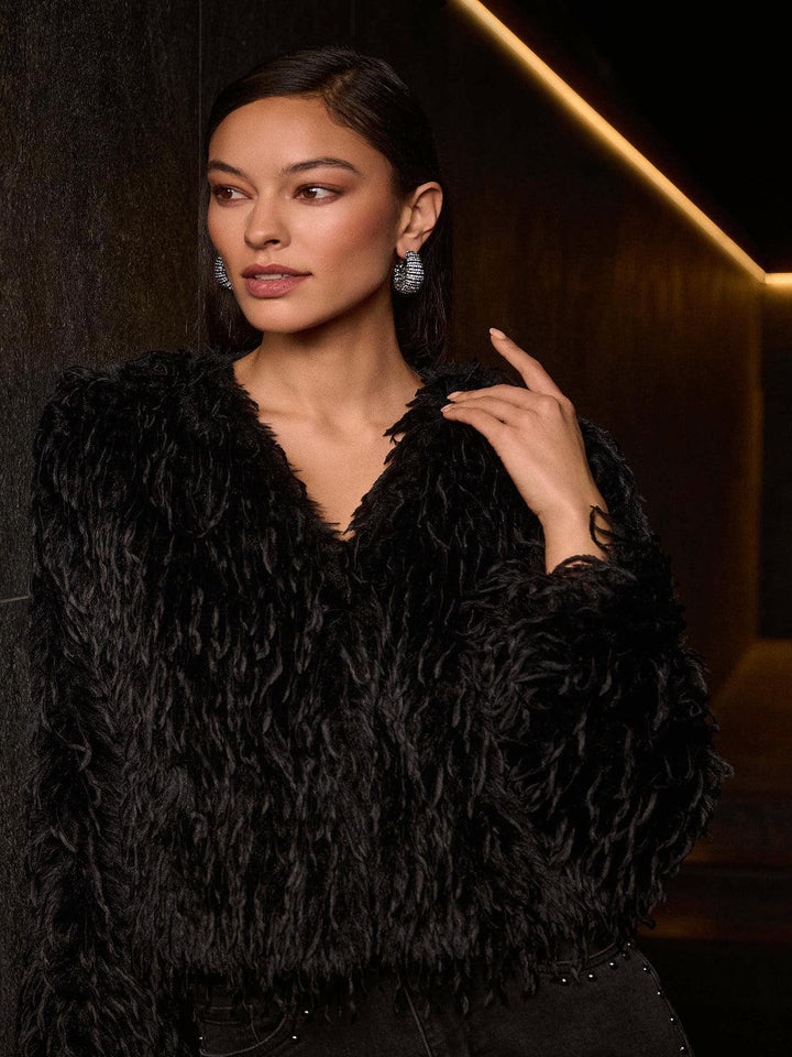 Joseph Ribkoff Faux Fur Open Front Jacket In Black 254905-Nicola Ross