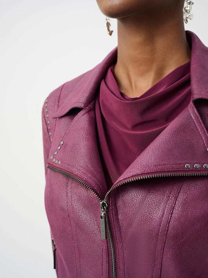 Joseph Ribkoff Faux Leather Biker Jacket In Elderberry 263907-Nicola Ross