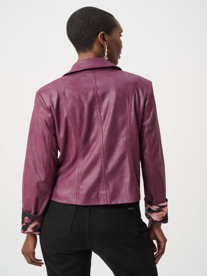 Joseph Ribkoff Faux Leather Biker Jacket In Elderberry 263907-Nicola Ross