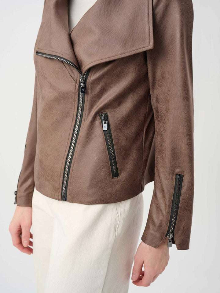 Joseph Ribkoff Faux Leather Biker Jacket In Mink 263908-Nicola Ross
