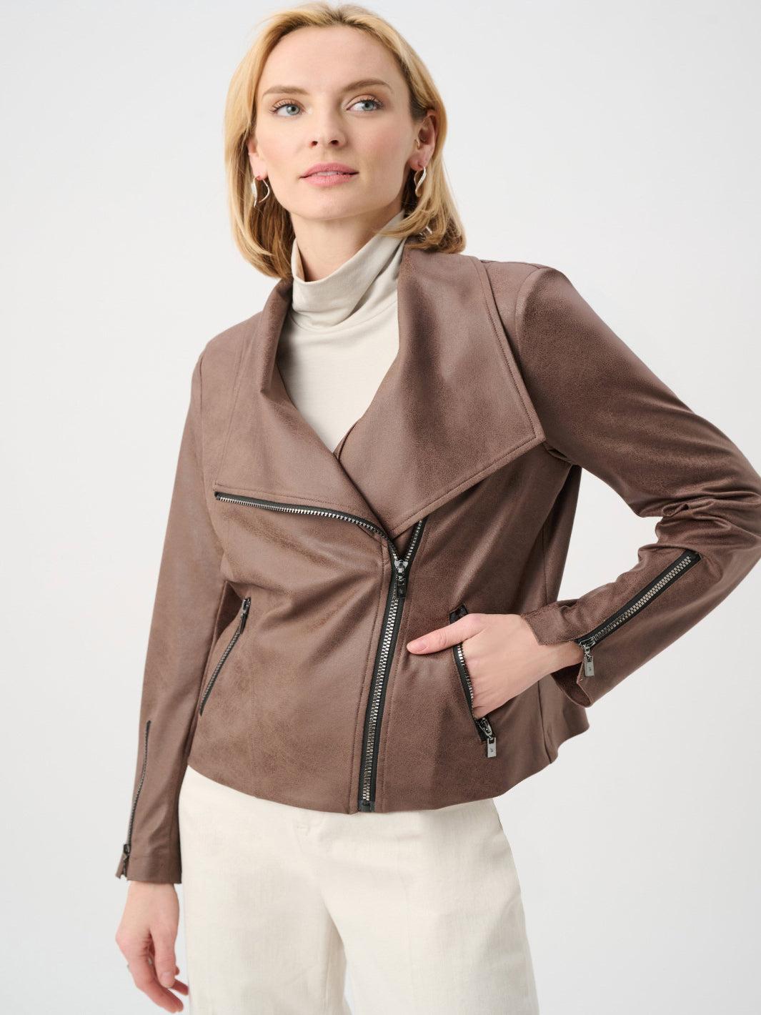 Joseph Ribkoff Faux Leather Biker Jacket In Mink 263908-Nicola Ross