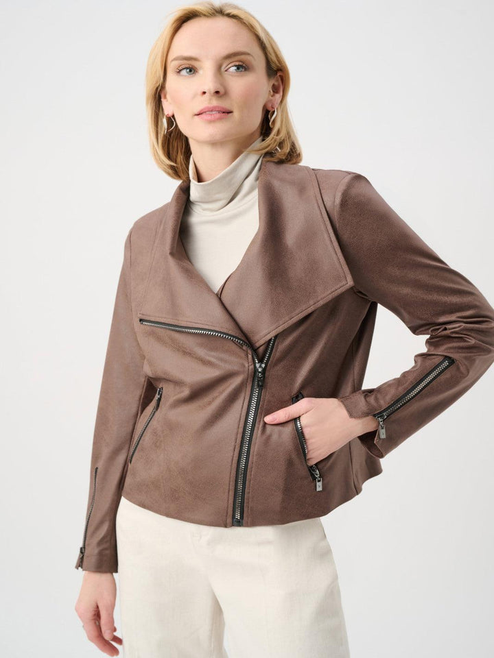 Joseph Ribkoff Faux Leather Biker Jacket In Mink 263908-Nicola Ross
