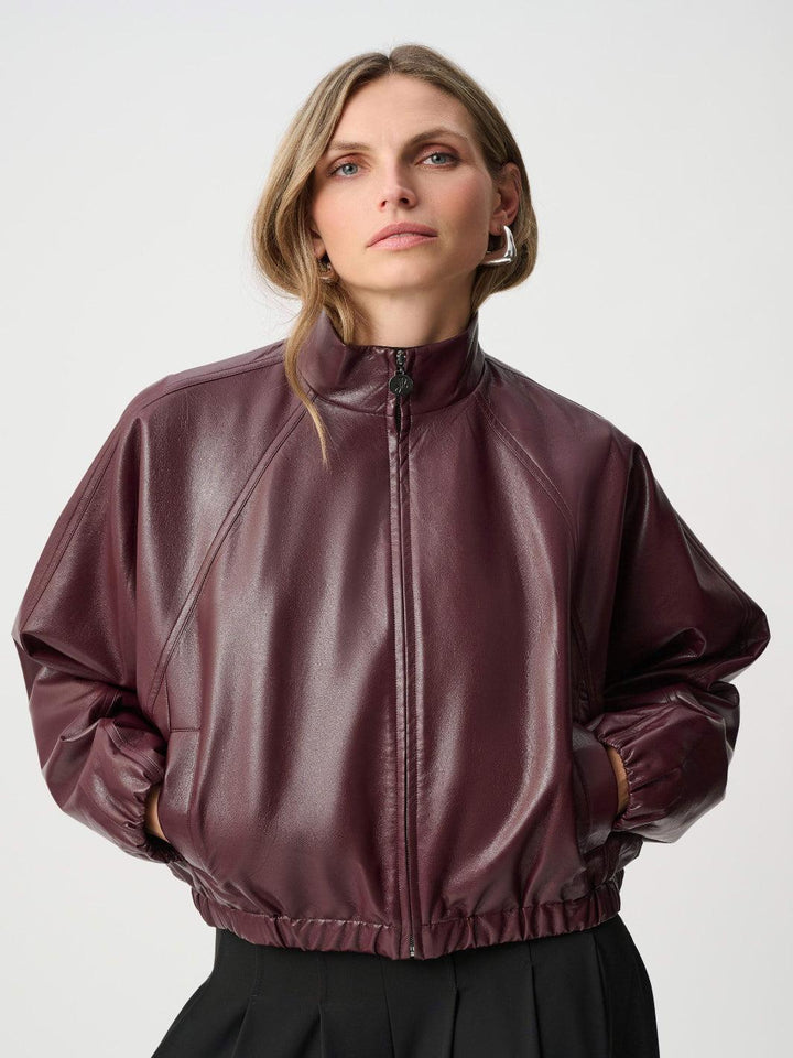 Joseph Ribkoff Faux Leather Bomber Jacket In Burgundy 263971-Nicola Ross