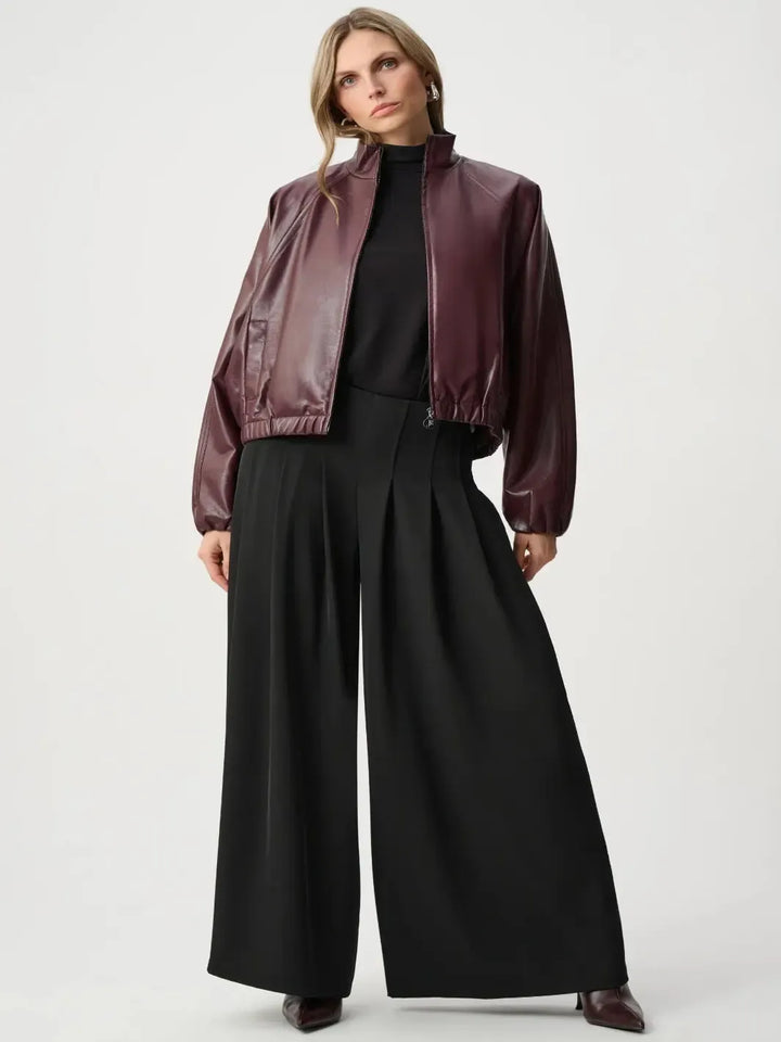 Joseph Ribkoff Faux Leather Bomber Jacket In Burgundy 263971-Nicola Ross