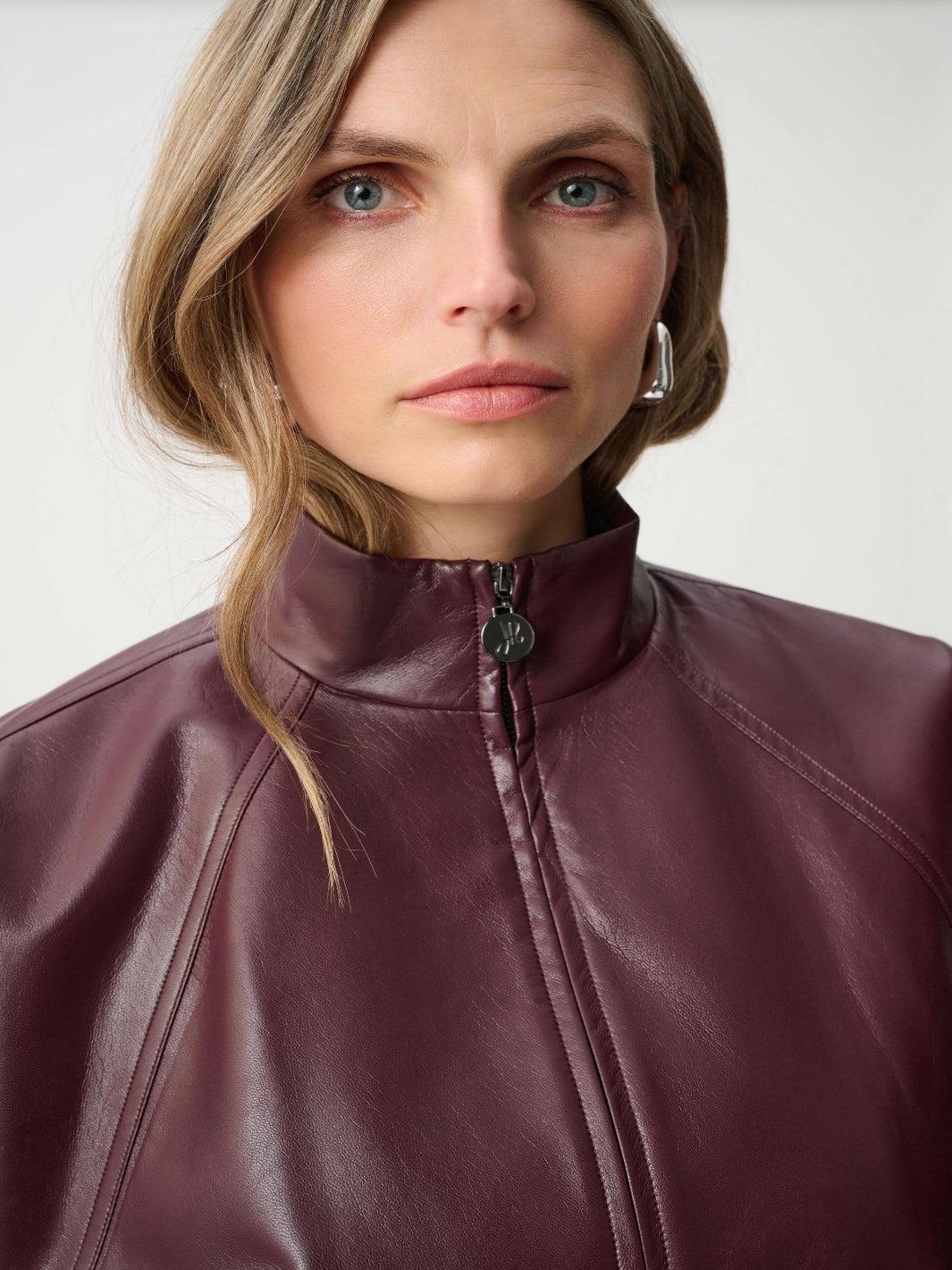 Joseph Ribkoff Faux Leather Bomber Jacket In Burgundy 263971-Nicola Ross