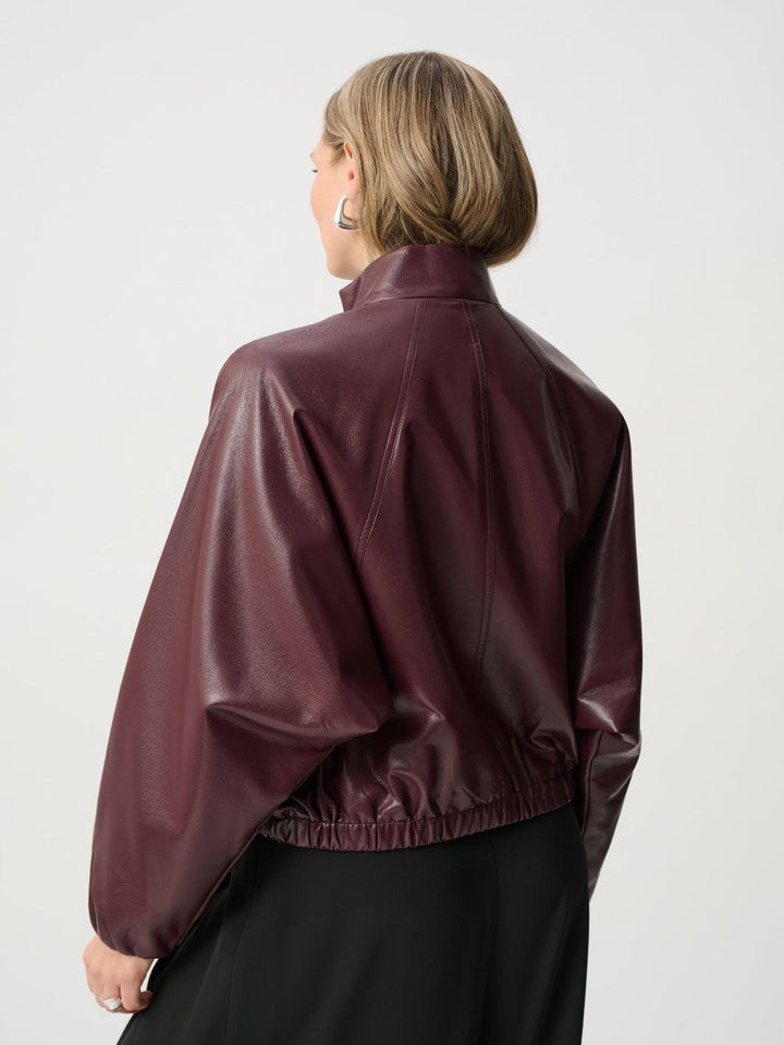 Joseph Ribkoff Faux Leather Bomber Jacket In Burgundy 263971-Nicola Ross