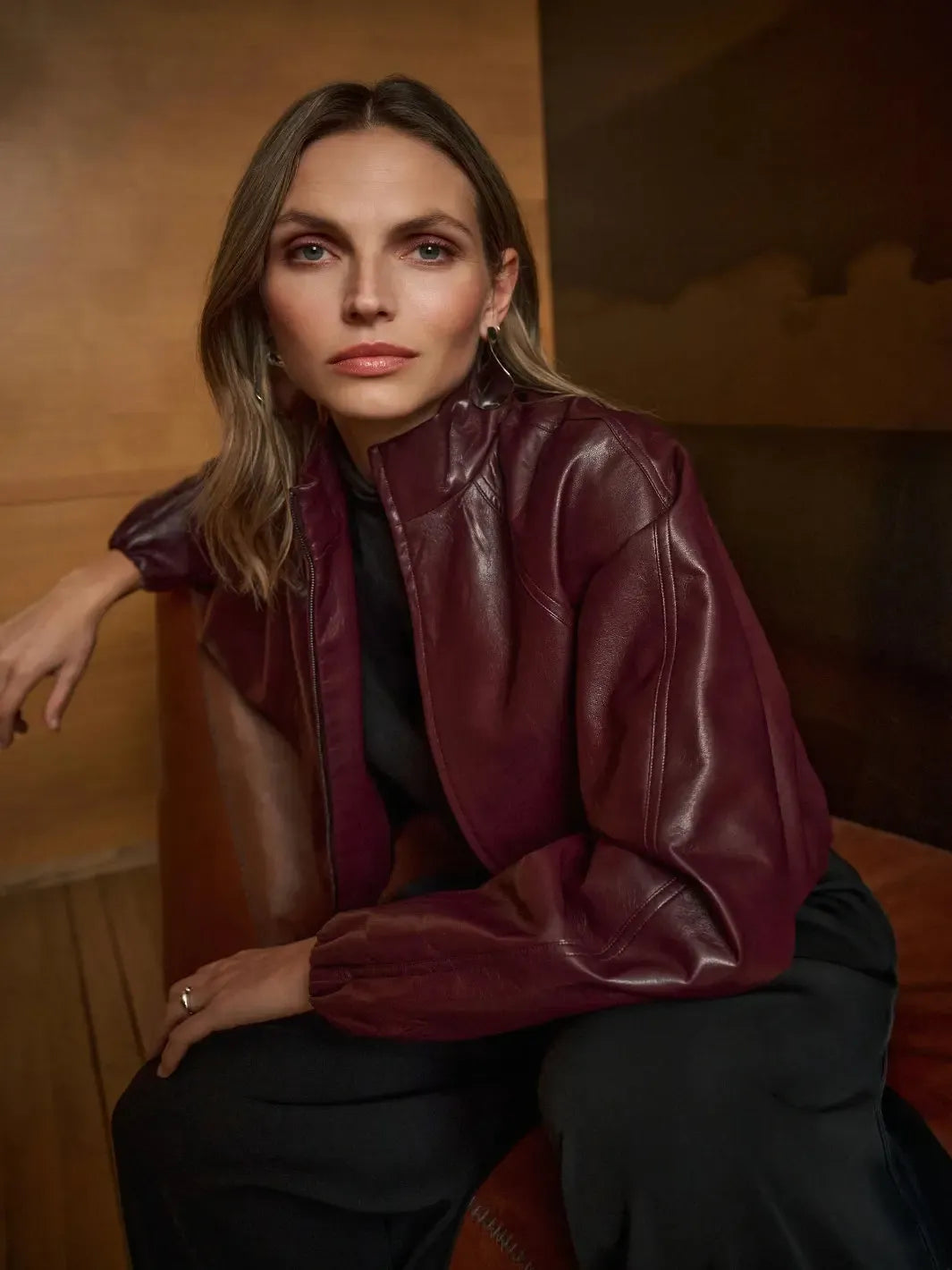 Joseph Ribkoff Faux Leather Bomber Jacket In Burgundy 263971-Nicola Ross