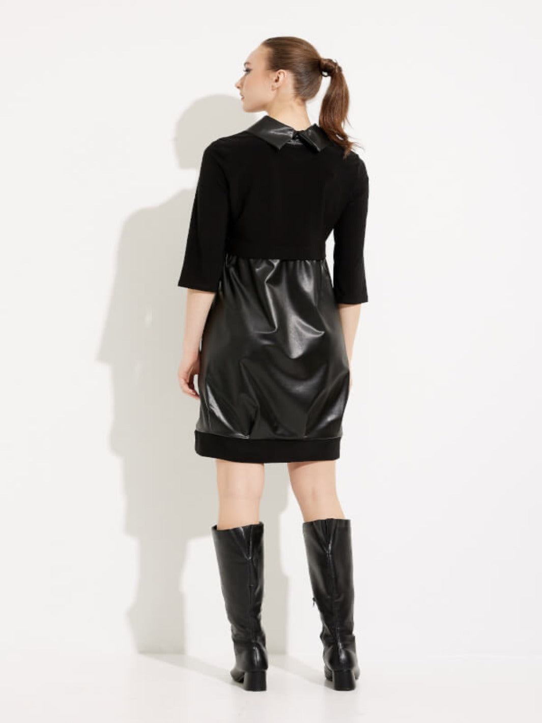 Joseph Ribkoff - Faux Leather Cocoon Dress In Black 233091-Nicola Ross