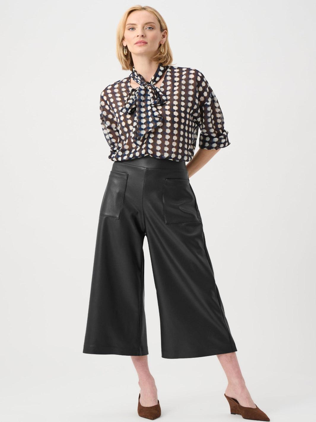 Joseph Ribkoff Faux Leather Culotte Trouser In Black 263096 -Nicola Ross