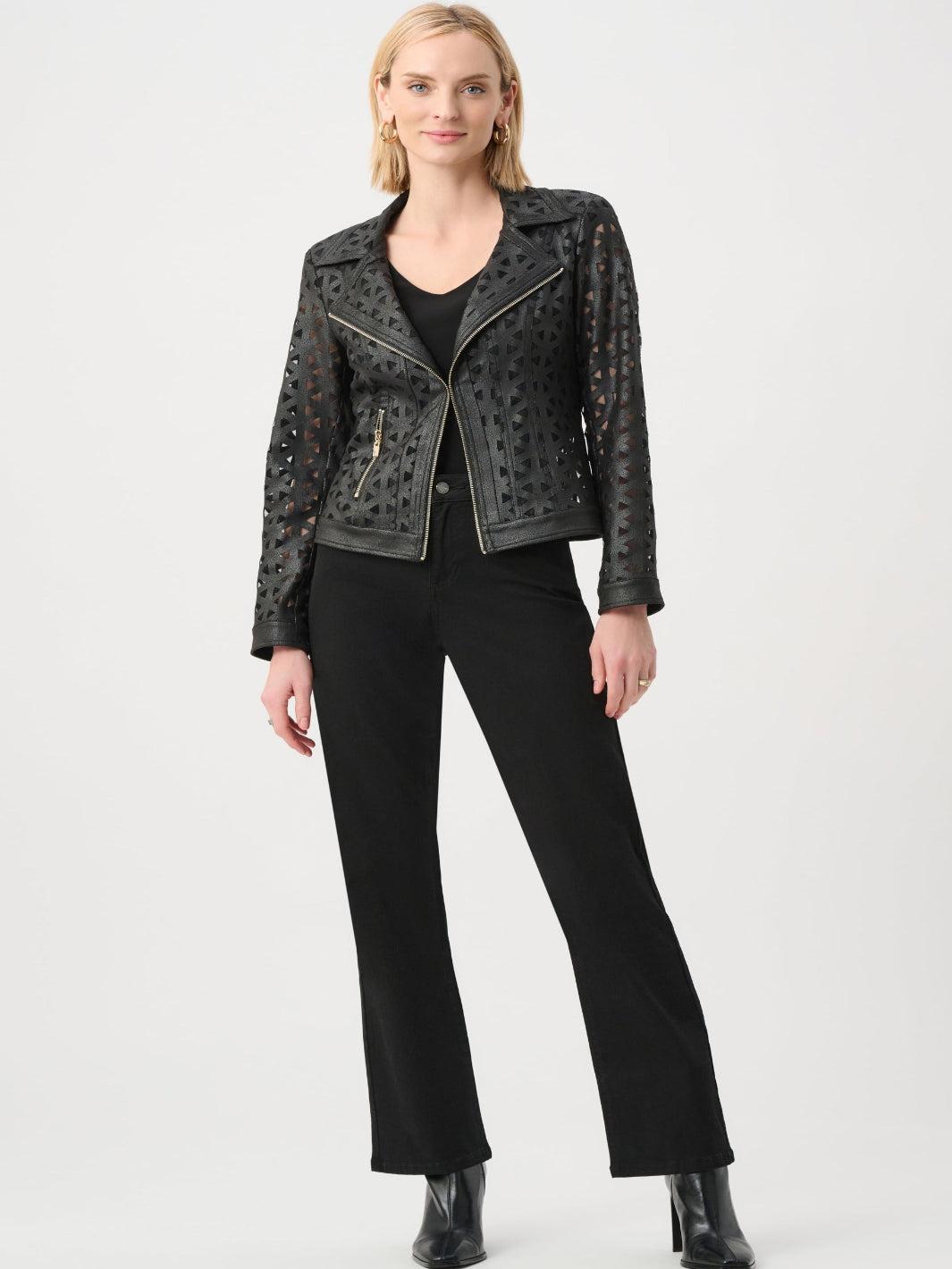 Joseph Ribkoff Faux Leather Jacket In Black 263910-Nicola Ross