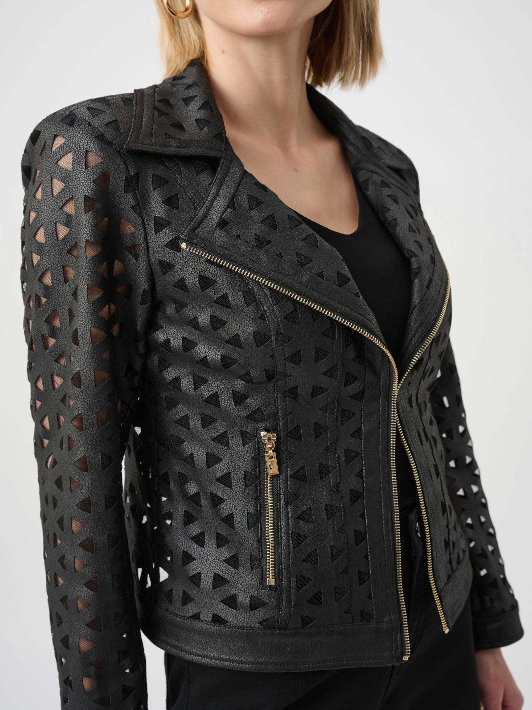 Joseph Ribkoff Faux Leather Jacket In Black 263910-Nicola Ross
