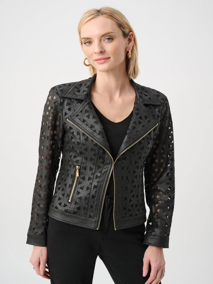Joseph Ribkoff Faux Leather Jacket In Black 263910-Nicola Ross