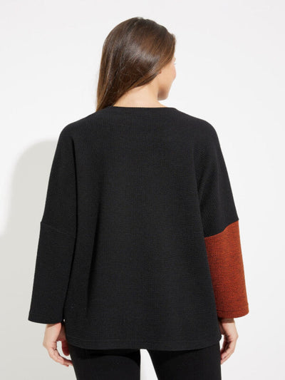 Joseph Ribkoff - Faux Leather Two Tone Top In Black/Orange 233055-Nicola Ross