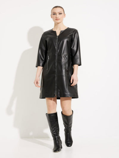 Joseph Ribkoff - Faux Leather Zip-up Dress in Black 233920-Nicola Ross