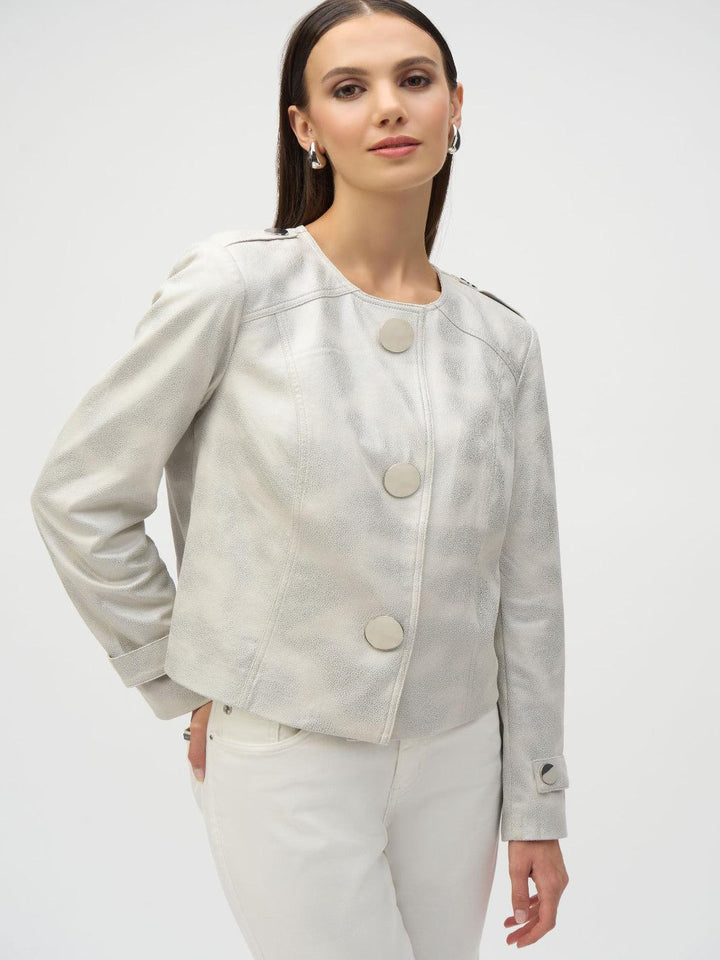Joseph Ribkoff Faux Suede Boxy Jacket In Moonstone 252918-Nicola Ross